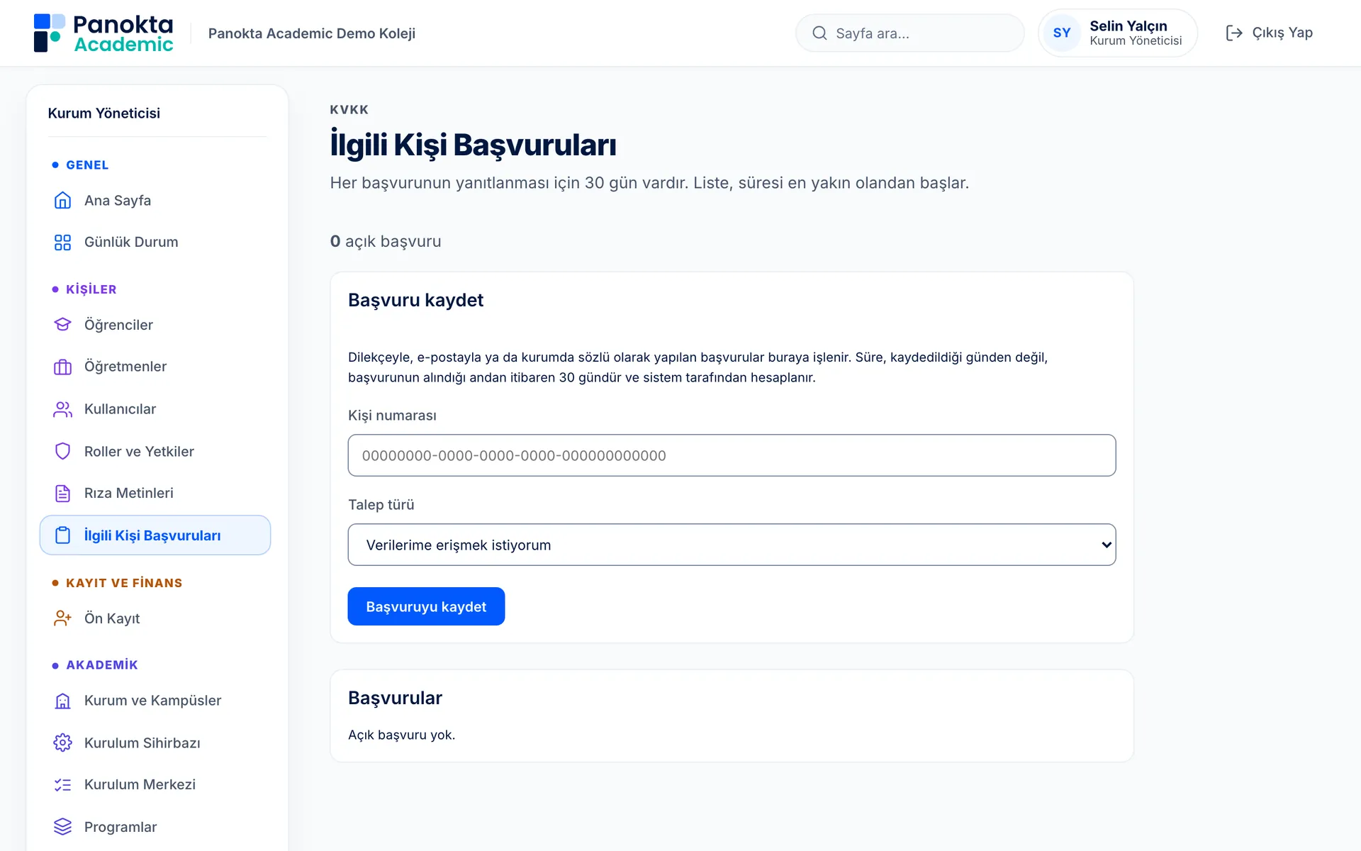 İlgili kişi başvuruları: başvuru kaydı ve 30 günlük yanıt süresi